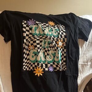 Black Graphic Tee with Checkered Design